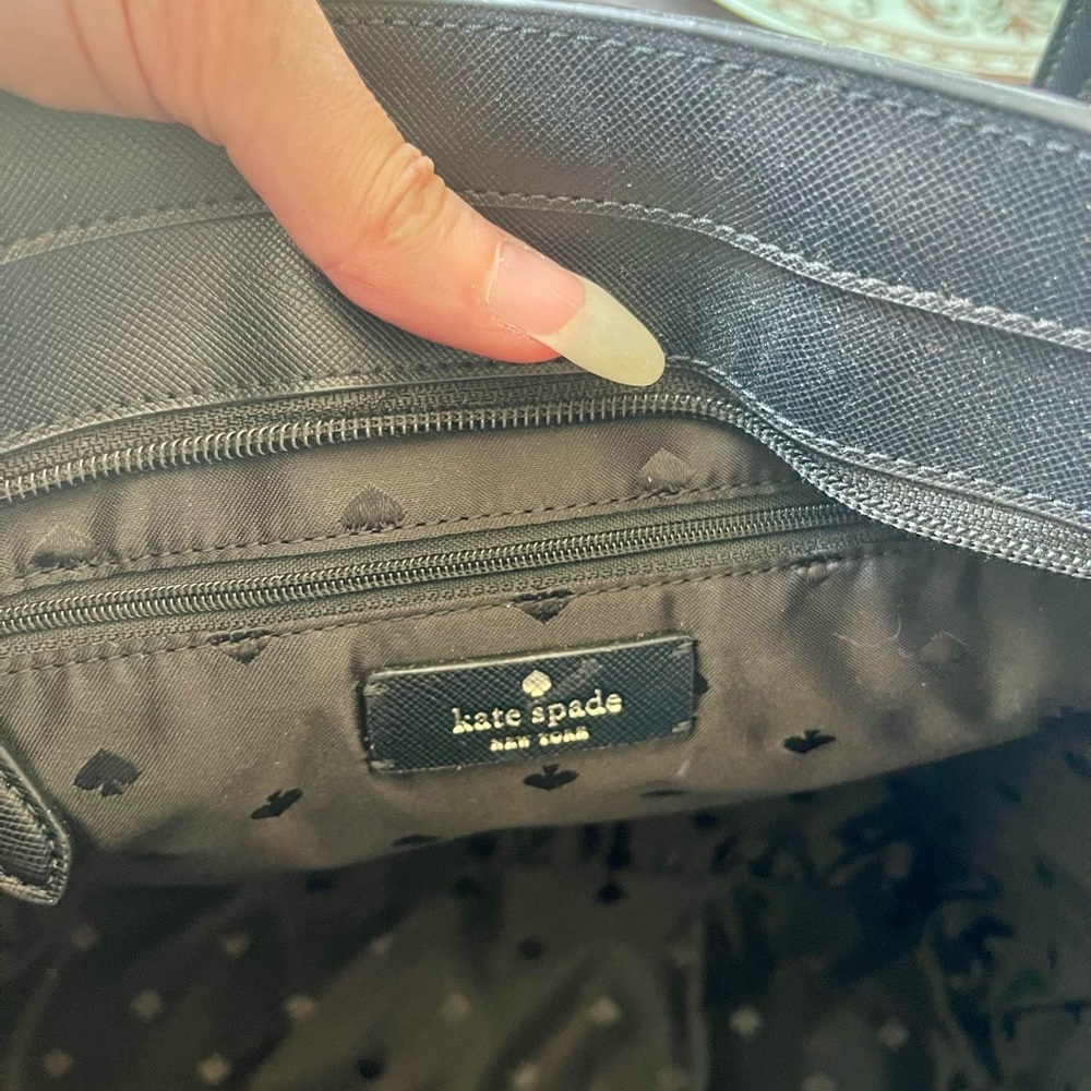 Kate Spade Black Leather Canvas Tote NWOT - Picture 3 of 7